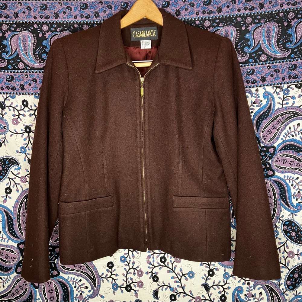 Casablanca Women's Brown Gold Zip-Front Wool Jacket S